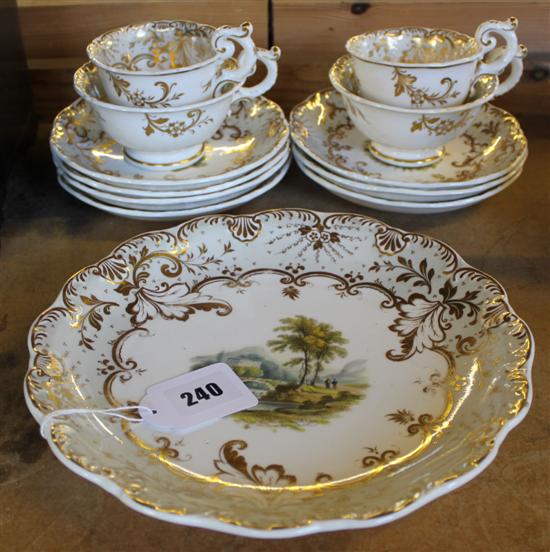 Davenport part tea service, scene-painted & gilt-edged (12-pce)(-)